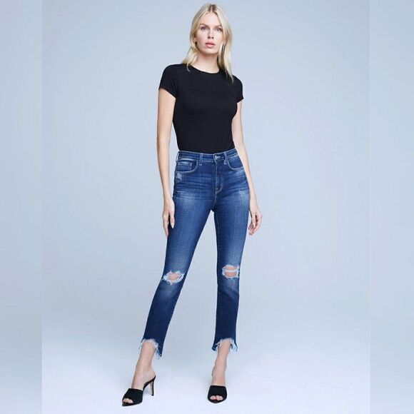 L'AGENCE High Line - Size 25 - Skinny Jeans Dark Wash Blue Destructed - Picture 3 of 12